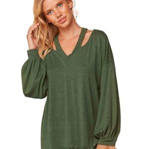 Olive V-Neck Cut Out Top